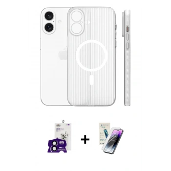 MARSİLYAN™- iPhone 16 Kılıf Pusula Minimal Koleksiyonu - Şeffaf Pasifik Cam Ekran Koruyucu + Bilvis Titan Kamera Lens - SH