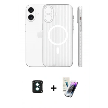 MARSİLYAN™- iPhone 16 Kılıf Pusula Minimal Koleksiyonu - Şeffaf Pasifik Cam Ekran Koruyucu + PVD Metal Kamera Lens - YL
