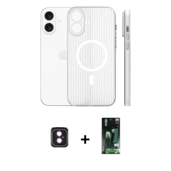 MARSİLYAN™- iPhone 16 Kılıf Pusula Minimal Koleksiyonu - Siyah 360 Mat Full Body Arka Koruyucu + PVD Metal Kamera Lens - PE