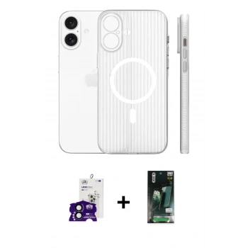 MARSİLYAN™- iPhone 16 Kılıf Pusula Minimal Koleksiyonu - Siyah 360 Mat Full Body Arka Koruyucu + Bilvis Titan Kamera Lens - SH