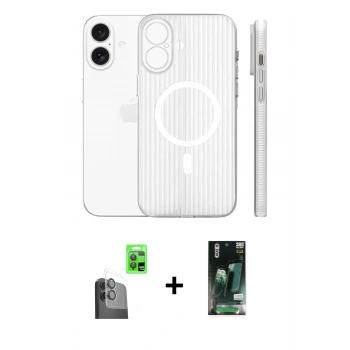 MARSİLYAN™- iPhone 16 Kılıf Pusula Minimal Koleksiyonu - Siyah 360 Mat Full Body Arka Koruyucu + Raze Metal Kamera Lens - SH