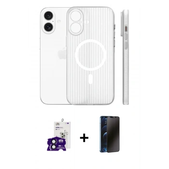 MARSİLYAN™- iPhone 16 Kılıf Pusula Minimal Koleksiyonu - Siyah 3D Antistatik Hayalet Cam Ekran Koruyucu + Bilvis Titan Kamera Lens - SH
