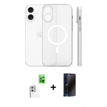 MARSİLYAN™- iPhone 16 Kılıf Pusula Minimal Koleksiyonu - Siyah 3D Antistatik Hayalet Cam Ekran Koruyucu + Raze Metal Kamera Lens - BZ