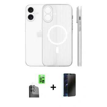 MARSİLYAN™- iPhone 16 Kılıf Pusula Minimal Koleksiyonu - Siyah 3D Antistatik Hayalet Cam Ekran Koruyucu + Raze Metal Kamera Lens - SH