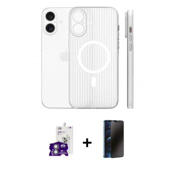 MARSİLYAN™- iPhone 16 Kılıf Pusula Minimal Koleksiyonu - Siyah 3D Antistatik Hayalet Cam Ekran Koruyucu + Bilvis Titan Kamera Lens - GS