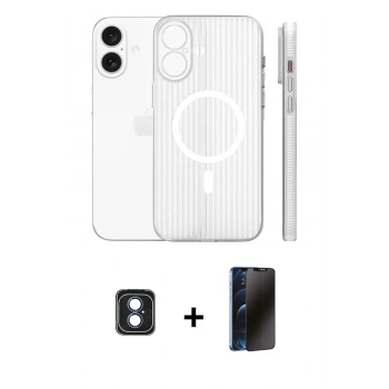 MARSİLYAN™- iPhone 16 Kılıf Pusula Minimal Koleksiyonu - Siyah 3D Antistatik Hayalet Cam Ekran Koruyucu + PVD Metal Kamera Lens - MI