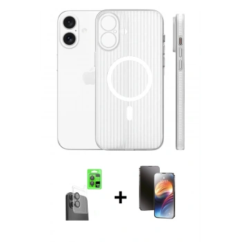 MARSİLYAN™- iPhone 16 Kılıf Pusula Minimal Koleksiyonu - Siyah 3D Antistatik Mat Seramik Nano Ekran Koruyucu + Raze Metal Kamera Lens - SH