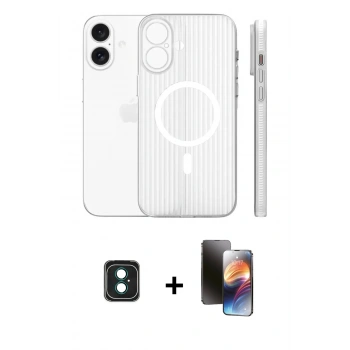 MARSİLYAN™- iPhone 16 Kılıf Pusula Minimal Koleksiyonu - Siyah 3D Antistatik Mat Seramik Nano Ekran Koruyucu + PVD Metal Kamera Lens - YL