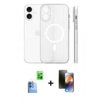 MARSİLYAN™- iPhone 16 Kılıf Pusula Minimal Koleksiyonu - Siyah 3D Antistatik Mat Seramik Nano Ekran Koruyucu + Raze Metal Kamera Lens - LT