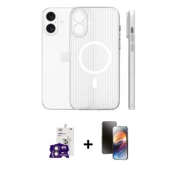 MARSİLYAN™- iPhone 16 Kılıf Pusula Minimal Koleksiyonu - Siyah 3D Antistatik Mat Seramik Nano Ekran Koruyucu + Bilvis Titan Kamera Lens - PE