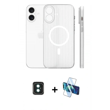 MARSİLYAN™- iPhone 16 Kılıf Pusula Minimal Koleksiyonu - Siyah 3D Antistatik Seramik Nano Ekran Koruyucu + PVD Metal Kamera Lens - YL