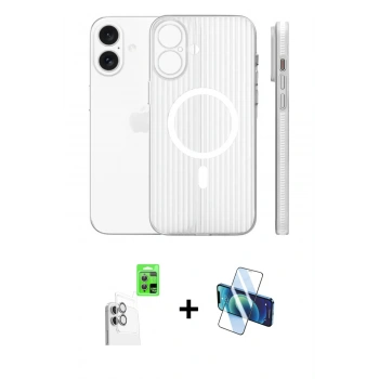 MARSİLYAN™- iPhone 16 Kılıf Pusula Minimal Koleksiyonu - Siyah 3D Antistatik Seramik Nano Ekran Koruyucu + Raze Metal Kamera Lens - BZ