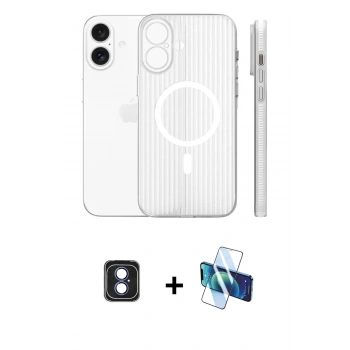 MARSİLYAN™- iPhone 16 Kılıf Pusula Minimal Koleksiyonu - Siyah 3D Antistatik Seramik Nano Ekran Koruyucu + PVD Metal Kamera Lens - MI