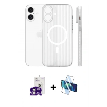 MARSİLYAN™- iPhone 16 Kılıf Pusula Minimal Koleksiyonu - Siyah 3D Antistatik Seramik Nano Ekran Koruyucu + Bilvis Titan Kamera Lens - PE