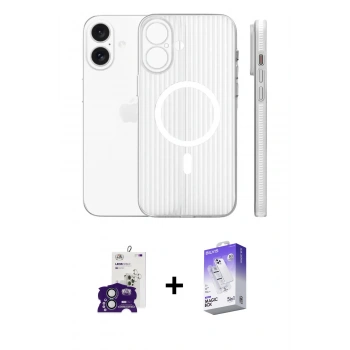 MARSİLYAN™- iPhone 16 Kılıf Pusula Minimal Koleksiyonu - Siyah Bilvis 5in1 3D Magic Cam Ekran Koruyucu + Bilvis Titan Kamera Lens - YL