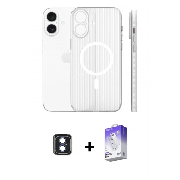 MARSİLYAN™- iPhone 16 Kılıf Pusula Minimal Koleksiyonu - Siyah Bilvis 5in1 3D Magic Cam Ekran Koruyucu + PVD Metal Kamera Lens - MI