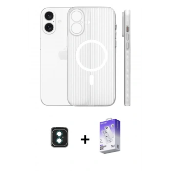 MARSİLYAN™- iPhone 16 Kılıf Pusula Minimal Koleksiyonu - Siyah Bilvis 5in1 3D Magic Cam Ekran Koruyucu + PVD Metal Kamera Lens - YL