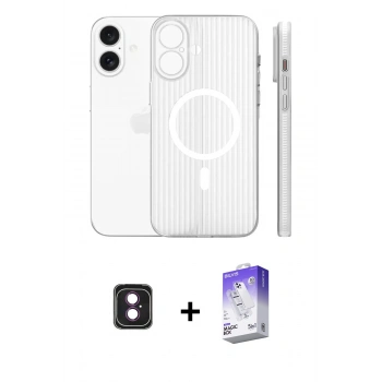 MARSİLYAN™- iPhone 16 Kılıf Pusula Minimal Koleksiyonu - Siyah Bilvis 5in1 3D Magic Cam Ekran Koruyucu + PVD Metal Kamera Lens - PE