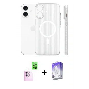 MARSİLYAN™- iPhone 16 Kılıf Pusula Minimal Koleksiyonu - Siyah Bilvis 5in1 3D Magic Cam Ekran Koruyucu + Raze Metal Kamera Lens - PE