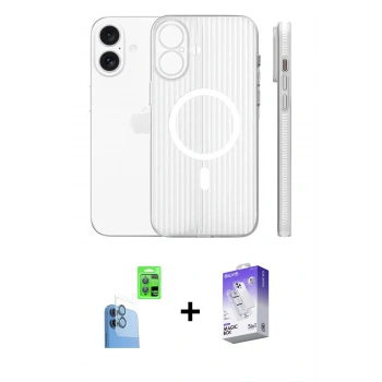 MARSİLYAN™- iPhone 16 Kılıf Pusula Minimal Koleksiyonu - Siyah Bilvis 5in1 3D Magic Cam Ekran Koruyucu + Raze Metal Kamera Lens - LT