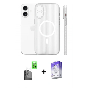 MARSİLYAN™- iPhone 16 Kılıf Pusula Minimal Koleksiyonu - Siyah Bilvis 5in1 3D Magic Cam Ekran Koruyucu + Raze Metal Kamera Lens - SH