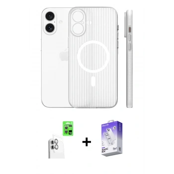 MARSİLYAN™- iPhone 16 Kılıf Pusula Minimal Koleksiyonu - Siyah Bilvis 5in1 3D Magic Cam Ekran Koruyucu + Raze Metal Kamera Lens - BZ