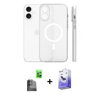 MARSİLYAN™- iPhone 16 Kılıf Pusula Minimal Koleksiyonu - Siyah Bilvis 5in1 5D Magic Hayalet Cam Ekran Koruyucu + Raze Metal Kamera Lens - SH