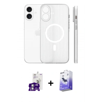 MARSİLYAN™- iPhone 16 Kılıf Pusula Minimal Koleksiyonu - Siyah Bilvis 5in1 5D Magic Hayalet Cam Ekran Koruyucu + Bilvis Titan Kamera Lens - GS