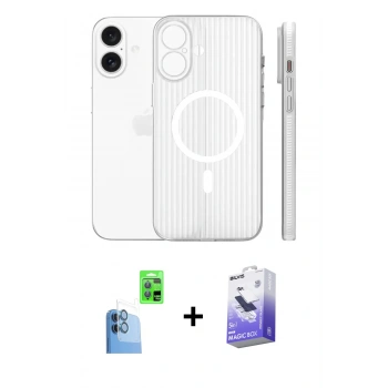 MARSİLYAN™- iPhone 16 Kılıf Pusula Minimal Koleksiyonu - Siyah Bilvis 5in1 5D Magic Hayalet Cam Ekran Koruyucu + Raze Metal Kamera Lens - LT
