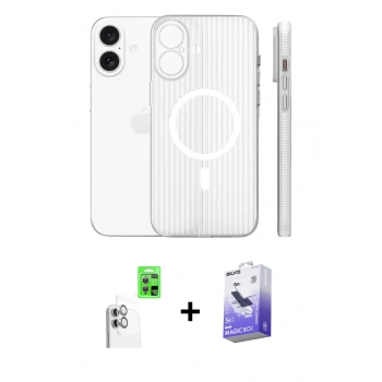 MARSİLYAN™- iPhone 16 Kılıf Pusula Minimal Koleksiyonu - Siyah Bilvis 5in1 5D Magic Hayalet Cam Ekran Koruyucu + Raze Metal Kamera Lens - BZ