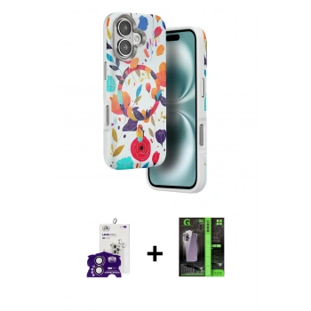 MARSİLYAN™- iPhone 16 Kılıf Siluet Doku - Şeffaf 360 Full Body Arka Koruyucu + Bilvis Titan Kamera Lens - PE