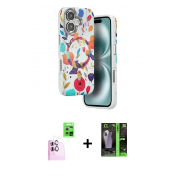 MARSİLYAN™- iPhone 16 Kılıf Siluet Doku - Şeffaf 360 Full Body Arka Koruyucu + Raze Metal Kamera Lens - PE