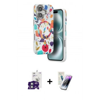 MARSİLYAN™- iPhone 16 Kılıf Siluet Doku - Şeffaf Pasifik Cam Ekran Koruyucu + Bilvis Titan Kamera Lens - YL