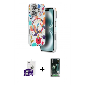 MARSİLYAN™- iPhone 16 Kılıf Siluet Doku - Siyah 360 Mat Full Body Arka Koruyucu + Bilvis Titan Kamera Lens - SH