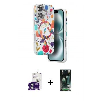 MARSİLYAN™- iPhone 16 Kılıf Siluet Doku - Siyah 360 Mat Full Body Arka Koruyucu + Bilvis Titan Kamera Lens - YL