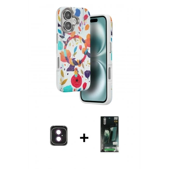 MARSİLYAN™- iPhone 16 Kılıf Siluet Doku - Siyah 360 Mat Full Body Arka Koruyucu + PVD Metal Kamera Lens - PE