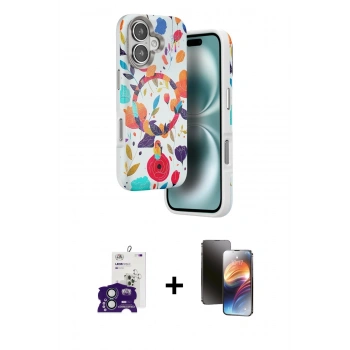 MARSİLYAN™- iPhone 16 Kılıf Siluet Doku - Siyah 3D Antistatik Mat Seramik Nano Ekran Koruyucu + Bilvis Titan Kamera Lens - YL