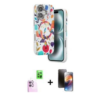 MARSİLYAN™- iPhone 16 Kılıf Siluet Doku - Siyah 3D Antistatik Mat Seramik Nano Ekran Koruyucu + Raze Metal Kamera Lens - PE