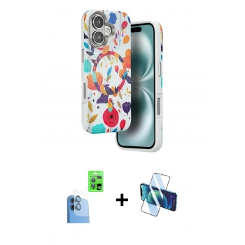 MARSİLYAN™- iPhone 16 Kılıf Siluet Doku - Siyah 3D Antistatik Seramik Nano Ekran Koruyucu + Raze Metal Kamera Lens - LT