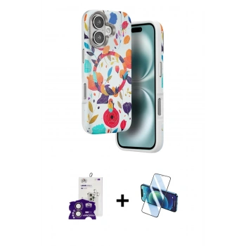 MARSİLYAN™- iPhone 16 Kılıf Siluet Doku - Siyah 3D Antistatik Seramik Nano Ekran Koruyucu + Bilvis Titan Kamera Lens - PE