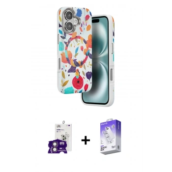 MARSİLYAN™- iPhone 16 Kılıf Siluet Doku - Siyah Bilvis 5in1 3D Magic Cam Ekran Koruyucu + Bilvis Titan Kamera Lens - PE