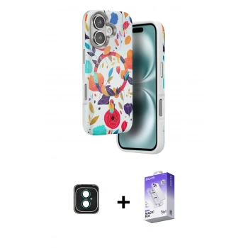 MARSİLYAN™- iPhone 16 Kılıf Siluet Doku - Siyah Bilvis 5in1 3D Magic Cam Ekran Koruyucu + PVD Metal Kamera Lens - YL