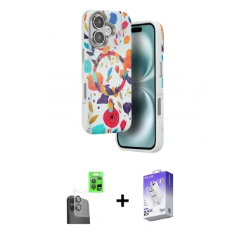 MARSİLYAN™- iPhone 16 Kılıf Siluet Doku - Siyah Bilvis 5in1 3D Magic Cam Ekran Koruyucu + Raze Metal Kamera Lens - SH