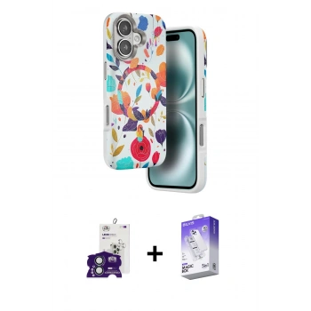 MARSİLYAN™- iPhone 16 Kılıf Siluet Doku - Siyah Bilvis 5in1 3D Magic Cam Ekran Koruyucu + Bilvis Titan Kamera Lens - YL