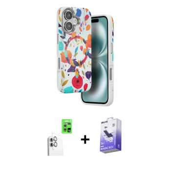 MARSİLYAN™- iPhone 16 Kılıf Siluet Doku - Siyah Bilvis 5in1 5D Magic Hayalet Cam Ekran Koruyucu + Raze Metal Kamera Lens - BZ