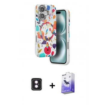 MARSİLYAN™- iPhone 16 Kılıf Siluet Doku - Siyah Bilvis 5in1 5D Magic Hayalet Cam Ekran Koruyucu + PVD Metal Kamera Lens - PE