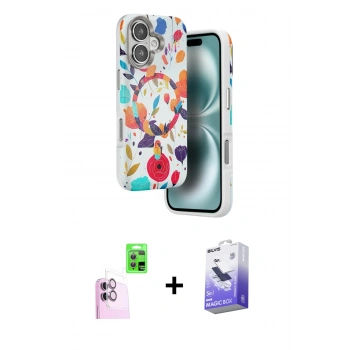 MARSİLYAN™- iPhone 16 Kılıf Siluet Doku - Siyah Bilvis 5in1 5D Magic Hayalet Cam Ekran Koruyucu + Raze Metal Kamera Lens - PE