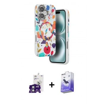 MARSİLYAN™- iPhone 16 Kılıf Siluet Doku - Siyah Bilvis 5in1 5D Magic Hayalet Cam Ekran Koruyucu + Bilvis Titan Kamera Lens - YL