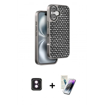 MARSİLYAN™- iPhone 16 Kılıf Siluet Form Serisi - Şeffaf Pasifik Cam Ekran Koruyucu + PVD Metal Kamera Lens - PE