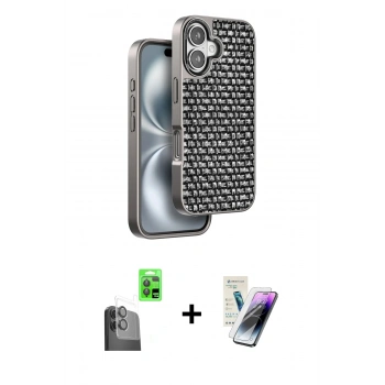 MARSİLYAN™- iPhone 16 Kılıf Siluet Form Serisi - Şeffaf Pasifik Cam Ekran Koruyucu + Raze Metal Kamera Lens - SH